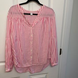 old navy pink and white striped blouse- size large
